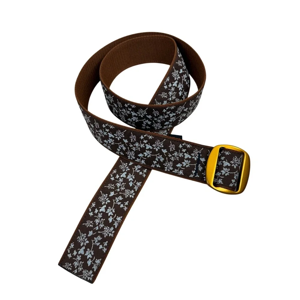 Bison Designs Belt Womens Small Brown Floral Print Mazo Webbing Slider Buckle